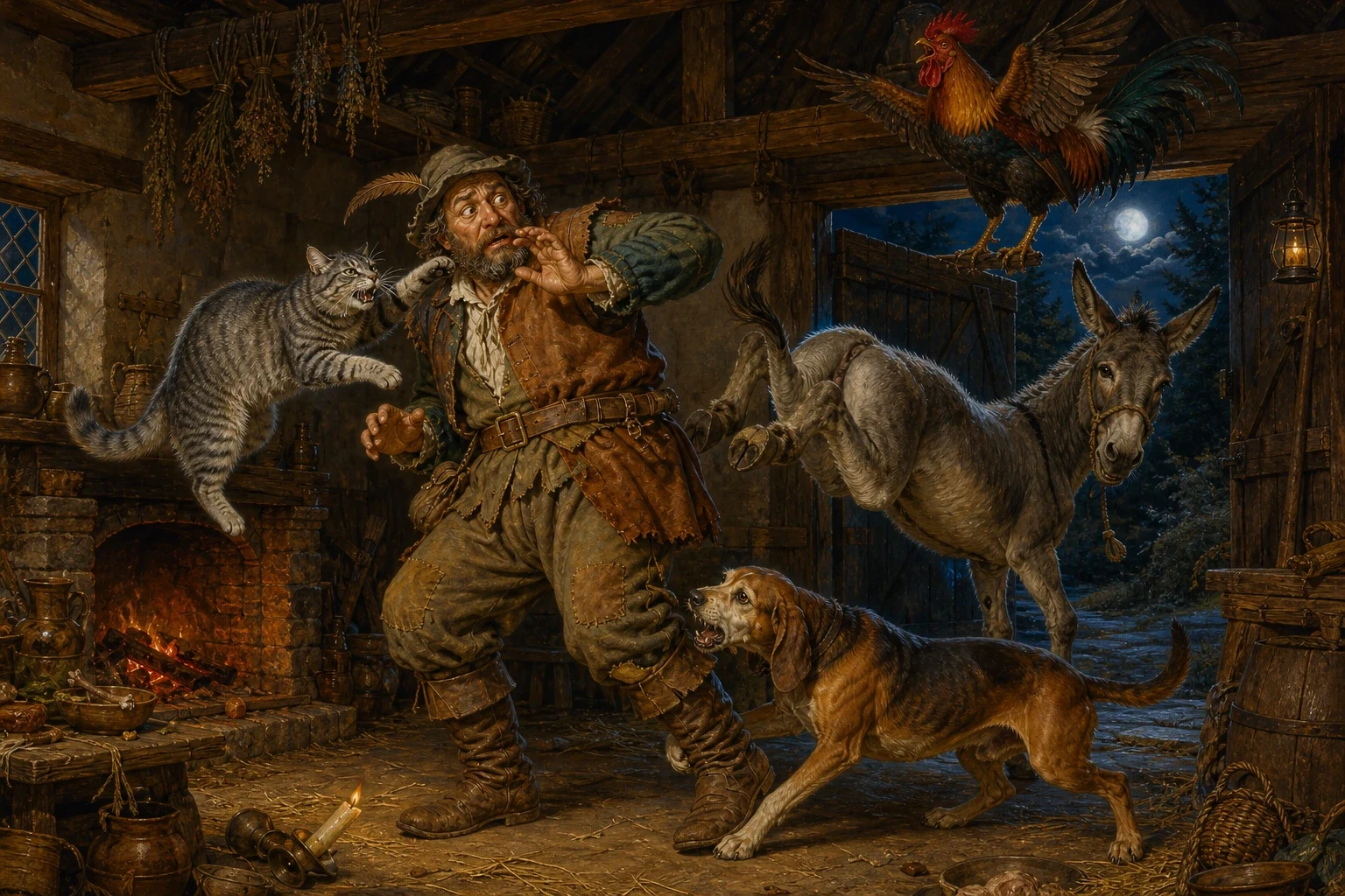 Later that night, when all was dark and quiet, the robbers peering from the forest decided they had been foolish to run, and sent one brave fellow creeping back… Later that night, when all was dark and quiet, the robbers peering from the forest decided they had been foolish to run, and sent one brave fellow creeping back…