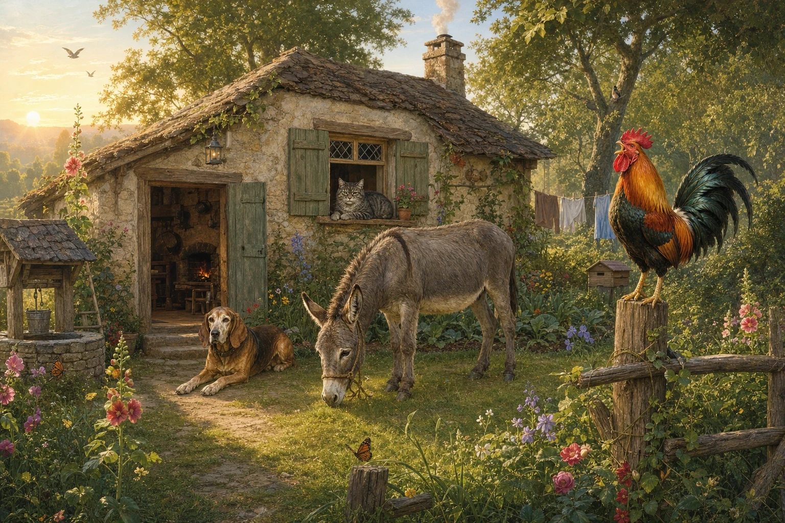 The robbers were so frightened that they never dared come back to the cottage again, and left it to the four friends for good. The robbers were so frightened that they never dared come back to the cottage again, and left it to the four friends for good.