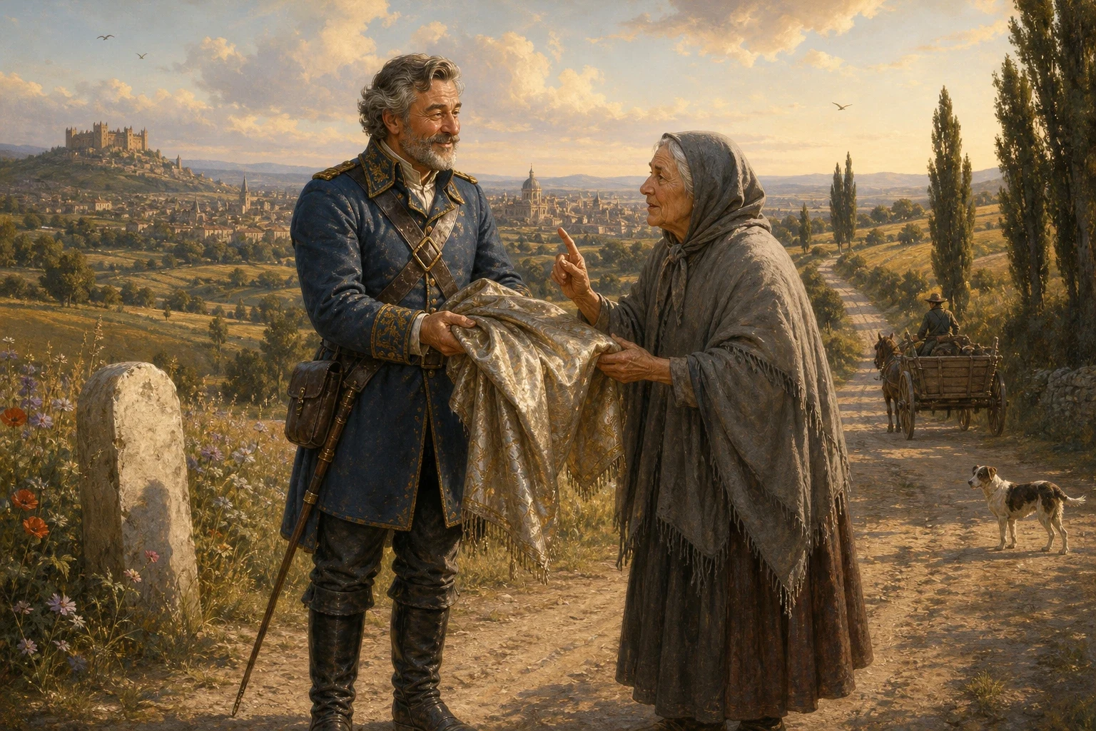 Now it happened that an old soldier, worn out and poor after long years of war, was making his way along the road toward the city when he met a kindly old… Now it happened that an old soldier, worn out and poor after long years of war, was making his way along the road toward the city when he met a kindly old…