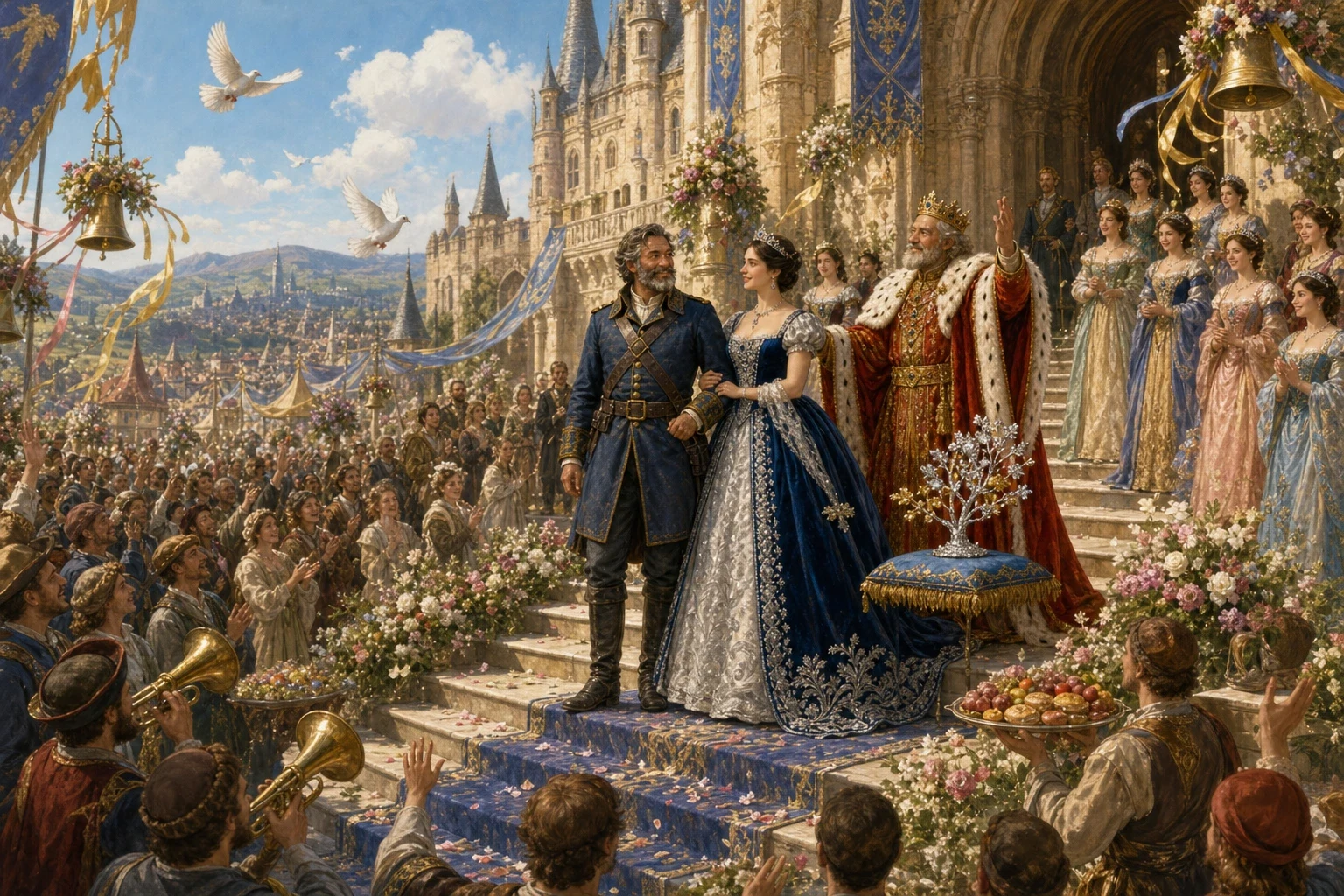 The twelve princesses, seeing the silver, gold and diamond branches and the golden cup, knew the game was up at last, and admitted everything to their father. The twelve princesses, seeing the silver, gold and diamond branches and the golden cup, knew the game was up at last, and admitted everything to their father.