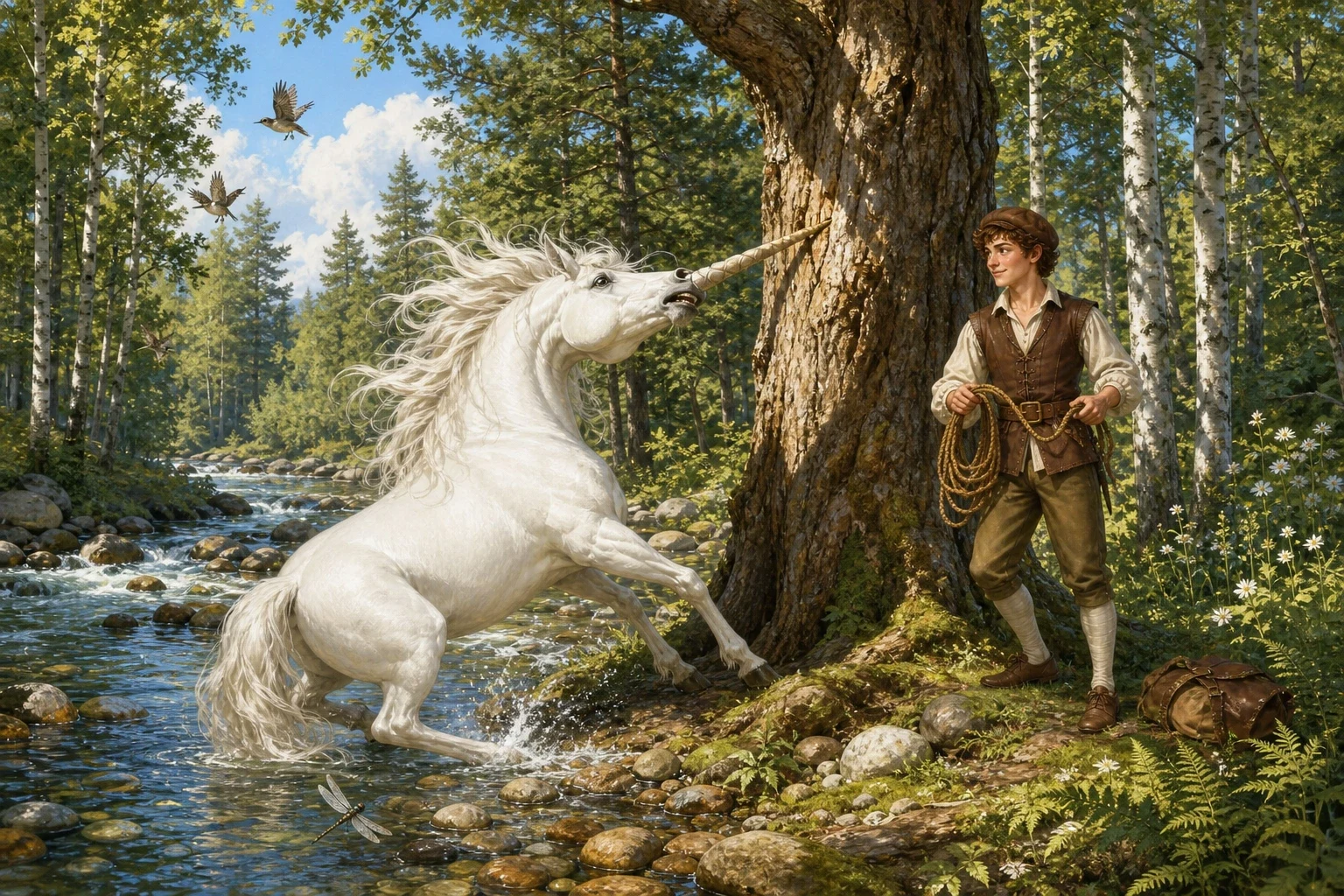 The king was not yet ready to accept that the tailor was as brave as his belt claimed, so he set him one more task: to capture the fierce unicorn that roamed… The king was not yet ready to accept that the tailor was as brave as his belt claimed, so he set him one more task: to capture the fierce unicorn that roamed…
