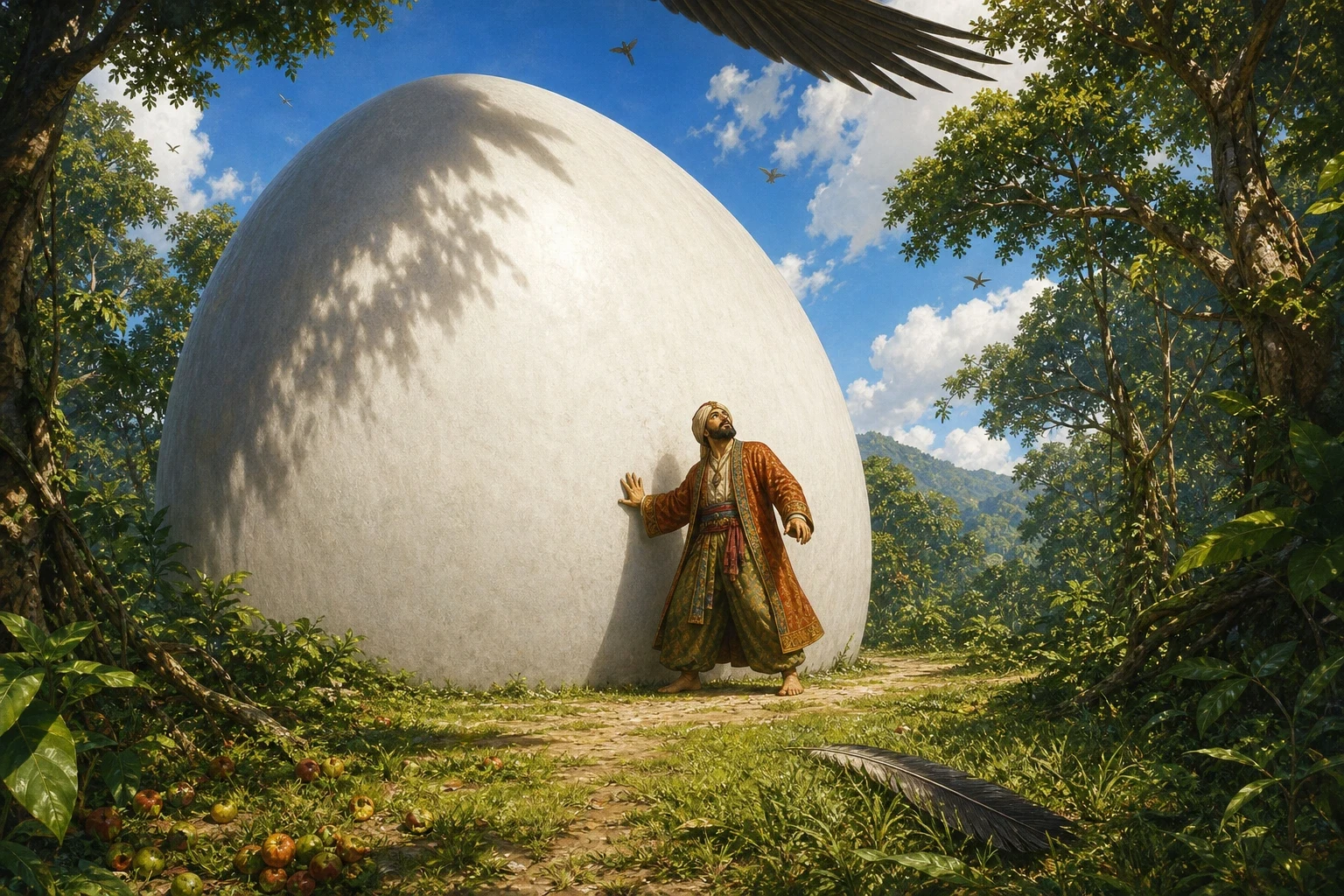 Walking inland, Sinbad came to a wide clearing and stopped in amazement. In the middle of it stood an enormous round white dome, taller than any building he had…
