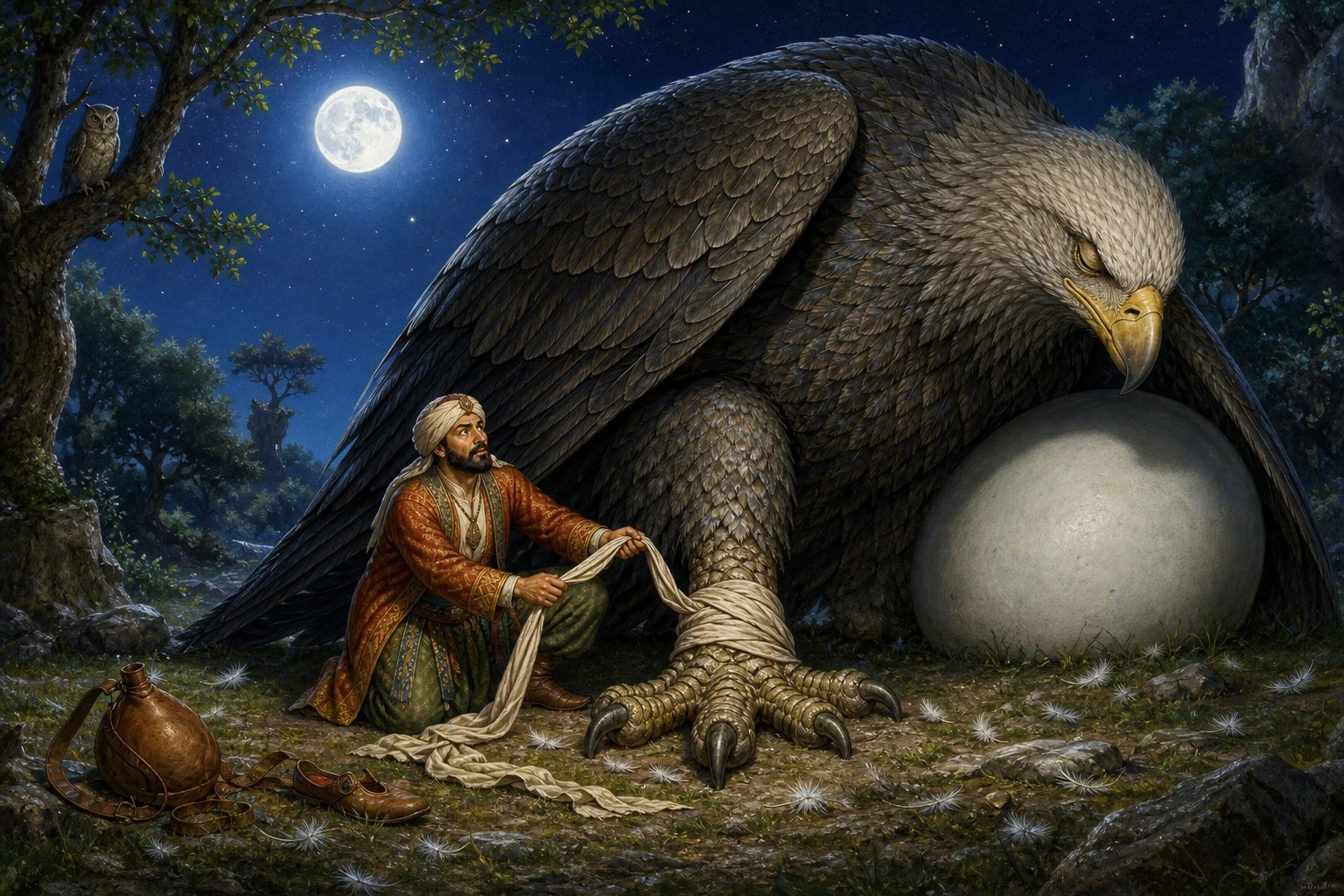 Sinbad hid in the trees and watched the colossal bird settle itself over the egg to roost for the night, its folded wings alone wider than a ship's sail.