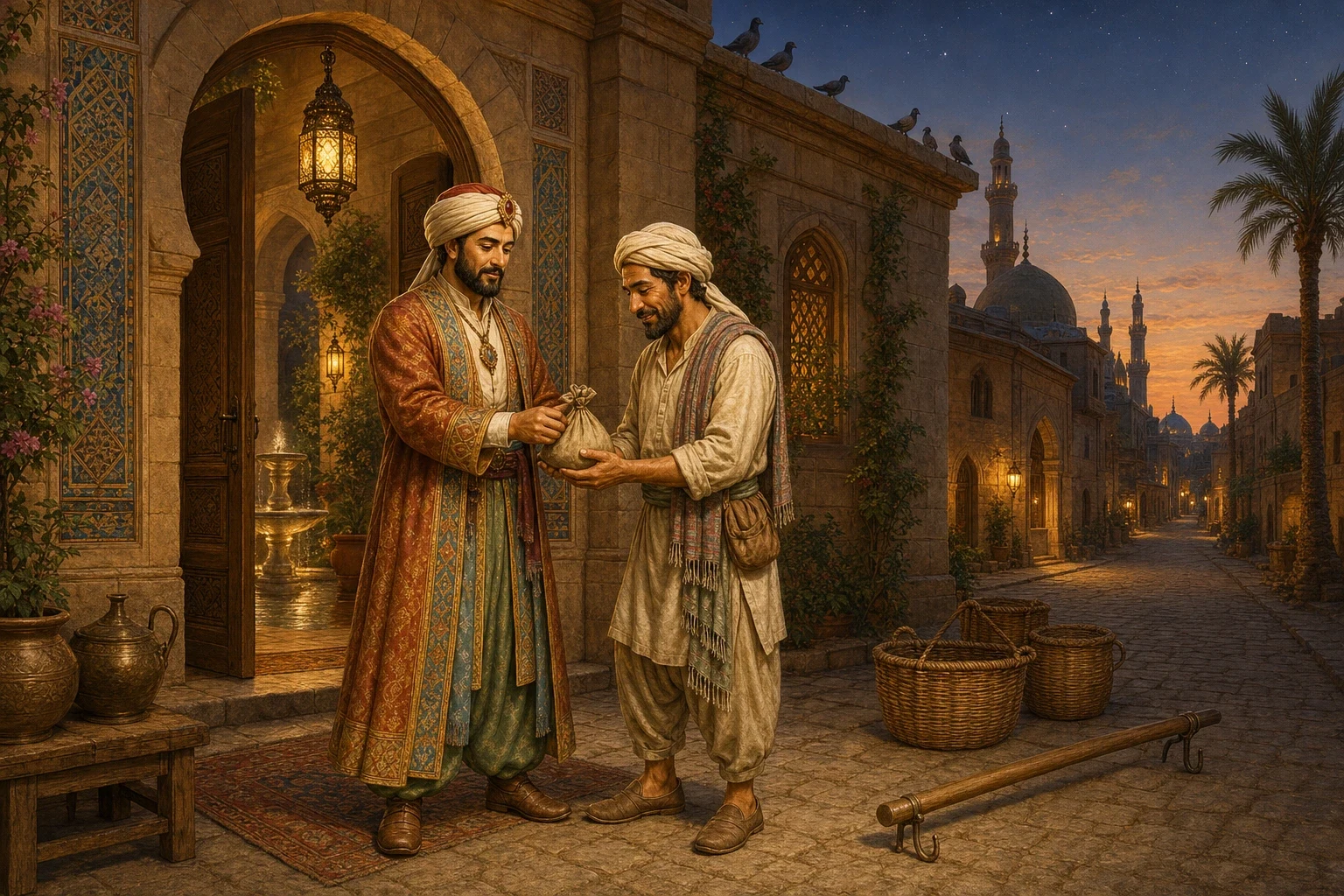 The merchants welcomed Sinbad into their company, and he traveled home with them, seeing on the way lands and strange sights no one in Baghdad had ever set eyes…