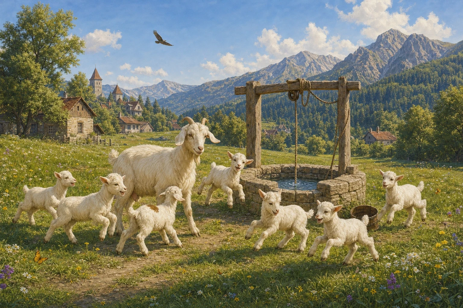 So they fetched big stones, as many as they could carry, and filled the wolf's belly with them while he lay fast asleep, and Mother Goat sewed him up again so… So they fetched big stones, as many as they could carry, and filled the wolf's belly with them while he lay fast asleep, and Mother Goat sewed him up again so…