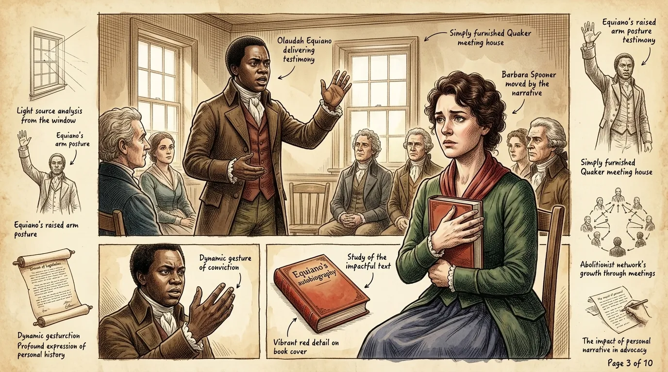 Olaudah Equiano's autobiography resonated deeply with Barbara Spooner. She invited him to speak at her abolitionist meetings. Olaudah Equiano's autobiography resonated deeply with Barbara Spooner. She invited him to speak at her abolitionist meetings.