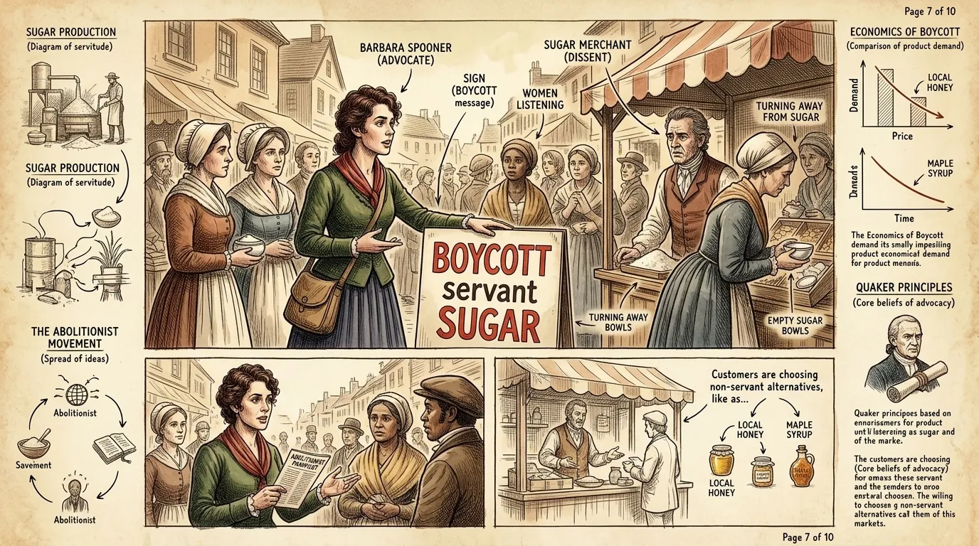 Barbara Spooner organized boycotts of sugar produced by slave labor. People across Britain refused to buy it. 'We must show with our actions,' she urged, 'that… Barbara Spooner organized boycotts of sugar produced by slave labor. People across Britain refused to buy it. 'We must show with our actions,' she urged, 'that…