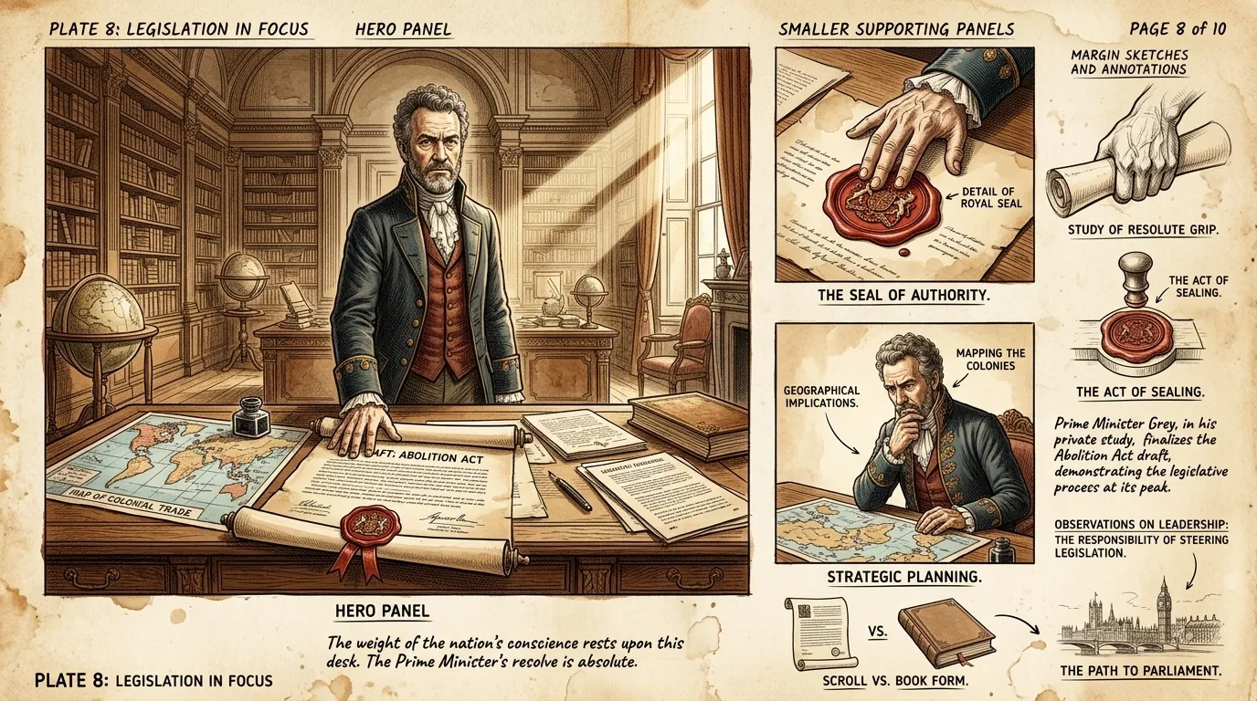 Lord Grey, the Prime Minister, took up the cause in 1833, determined to finally pass the Abolition Act. 'We must not be intimidated,' he said, 'by the clamor of… Lord Grey, the Prime Minister, took up the cause in 1833, determined to finally pass the Abolition Act. 'We must not be intimidated,' he said, 'by the clamor of…
