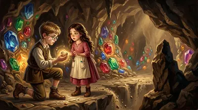 插入镜头/特写。凯跪下来仔细察看其中一颗宝石。他拿起一块小小的心形石头，它的表面光滑而温暖。突然，这块心形石头开始震动，并发出一种轻柔、悦耳的嗡嗡声。