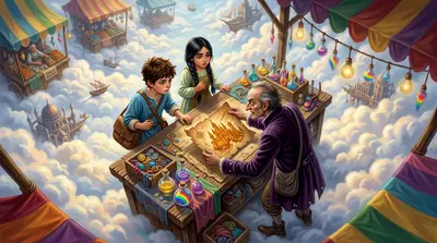 "I've never seen anything like it," Finn whispered, clutching his small satchel. Suddenly, a shifty-eyed merchant with a crooked smile leaned in. "Psst... "I've never seen anything like it," Finn whispered, clutching his small satchel. Suddenly, a shifty-eyed merchant with a crooked smile leaned in. "Psst...