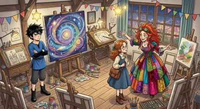 “我是艾芙琳夫人，欢迎来到夜曲艺术俱乐部！”她戏剧性地挥舞着手臂，向房间四周示意。“在这里，我们捕捉嘉年华和宇宙转瞬即逝的魔力！
