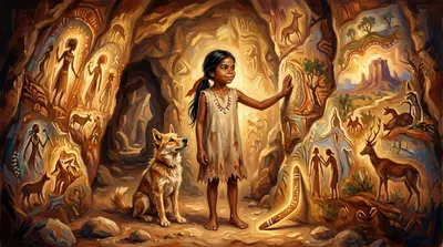 洞穴的墙壁上覆盖着发光的画作——讲述着创世、祖先和这片土地本身的故事。玛丽那时才明白——“梦幻时光”不仅仅是一个地方，而是一个活生生的故事，编织在万…