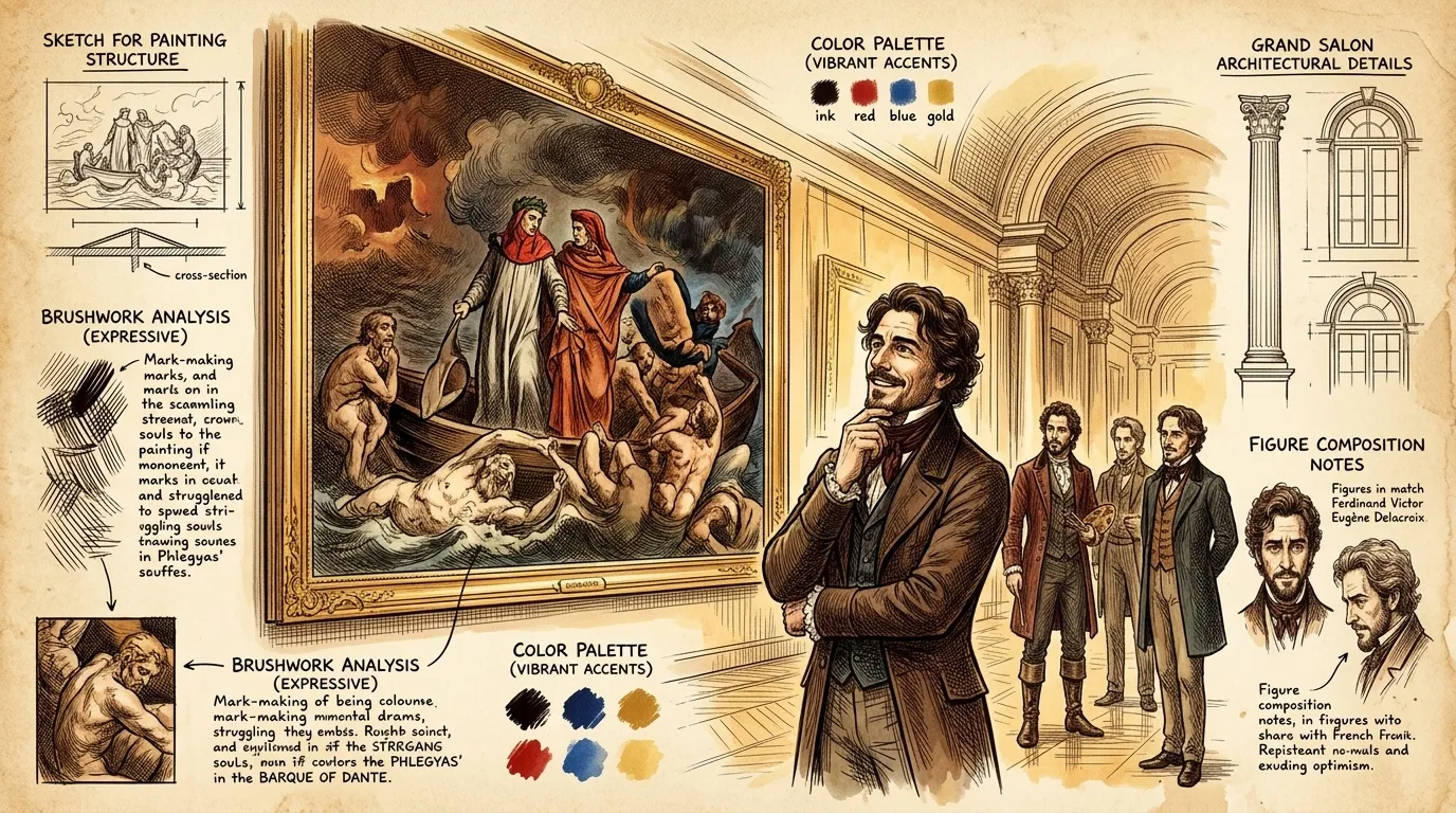 Eugène Delacroix, standing before his monumental "The Barque of Dante," completed in 1822, felt the weight of the Salon's gaze.
