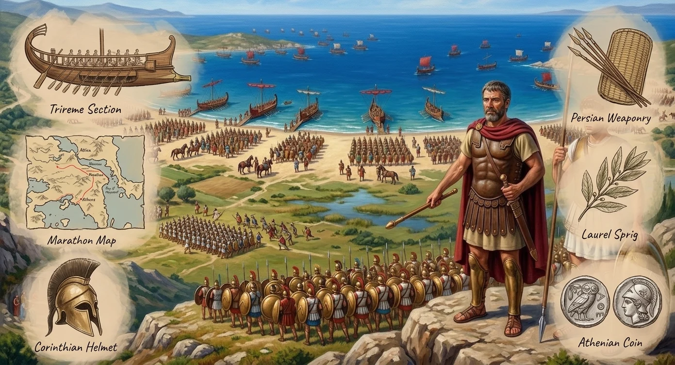 On September 12, 490 BCE, Miltiades, the Athenian general; Darius I, the Persian king; Callimachus, the Athenian polemarch; and Pheidippides, the Athenian… On September 12, 490 BCE, Miltiades, the Athenian general; Darius I, the Persian king; Callimachus, the Athenian polemarch; and Pheidippides, the Athenian…