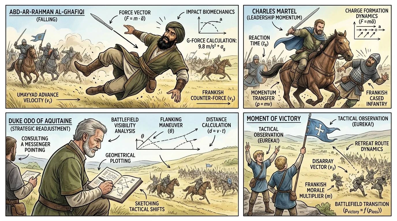 Abd-ar-Rahman fiel, mitten im Kampf erschlagen. Als die Umayyaden-Armee ihren Kommandanten fallen sah, geriet sie ins Wanken, ihr Angriff brach zusammen. Abd-ar-Rahman fiel, mitten im Kampf erschlagen. Als die Umayyaden-Armee ihren Kommandanten fallen sah, geriet sie ins Wanken, ihr Angriff brach zusammen.