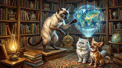 威斯克斯教授，一只戴着眼镜的瘦弱暹罗猫，用一种了然的眼神迎接了他们。“算法，”他嘶哑地说，捋着他长长的白胡子，“是万物的关键。