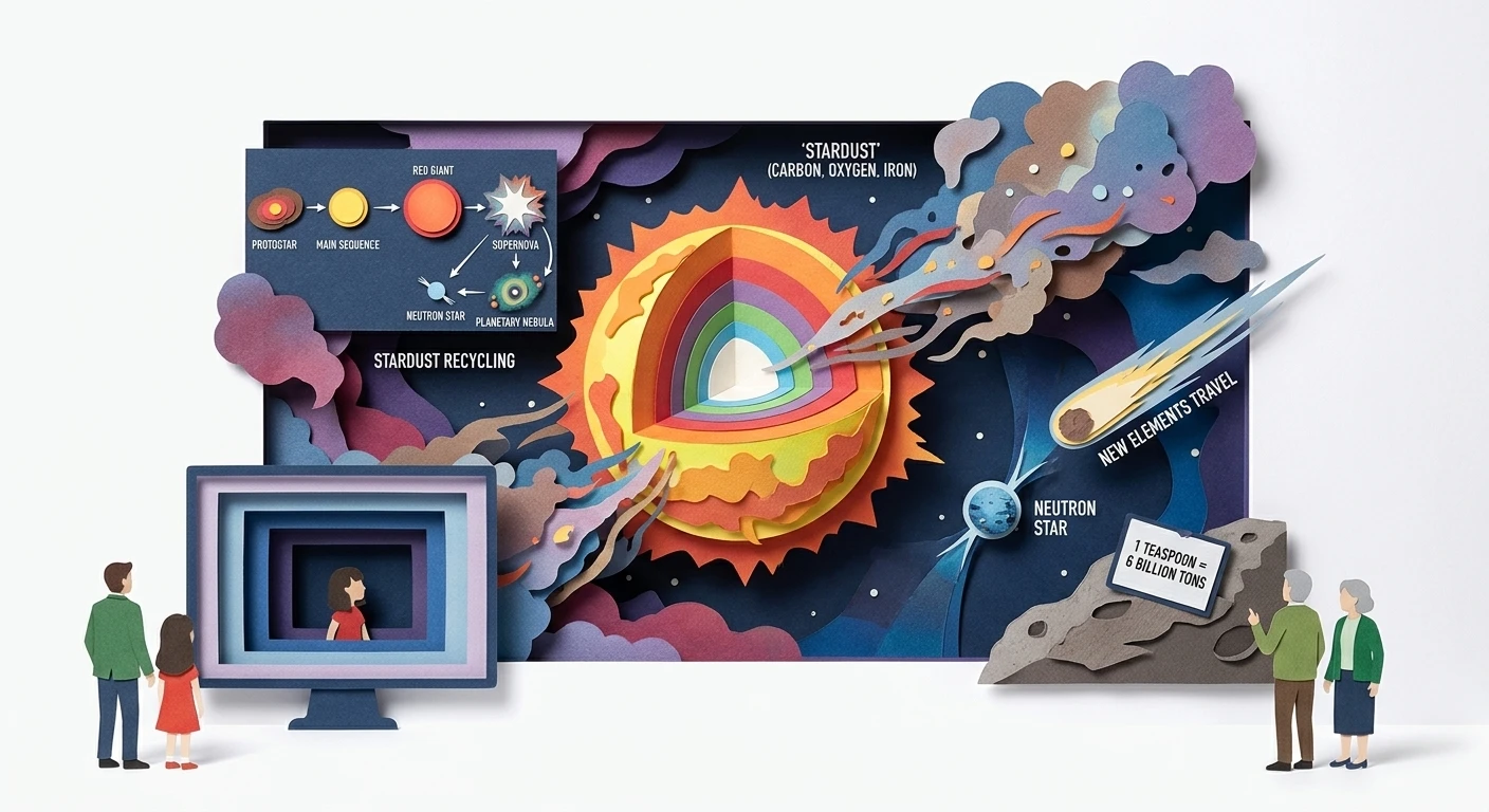 塞西莉亚的发现证明宇宙在不断地自我循环。恒星将氢聚变为更重的元素，当它们消亡时，便将这些星尘散布到太空中。“有些巨星会坍缩成中子星，”伊莎贝拉想起一…
