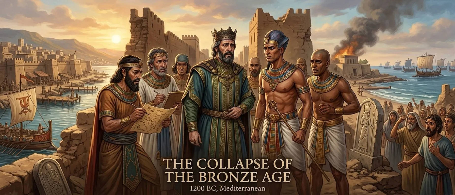 انهيار العصر البرونزي (1200 قبل الميلاد، البحر الأبيض المتوسط) — غلاف الكتاب — Illustrated True Stories from World History انهيار العصر البرونزي (1200 قبل الميلاد، البحر الأبيض المتوسط) — غلاف الكتاب — Illustrated True Stories from World History