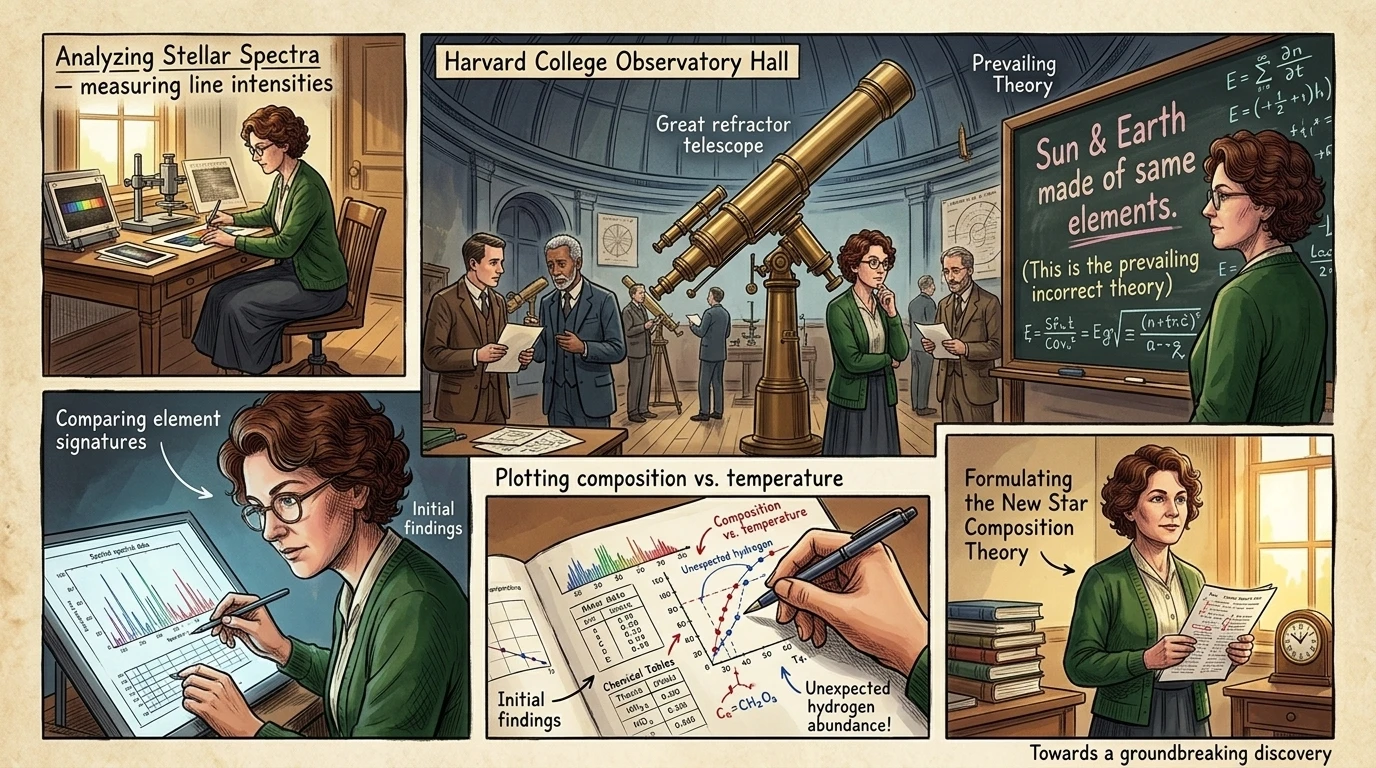 To answer that, you have to travel back in time to the 1920s, inside the Harvard College Observatory. Scientists at the time believed that the Sun and the Earth… To answer that, you have to travel back in time to the 1920s, inside the Harvard College Observatory. Scientists at the time believed that the Sun and the Earth…