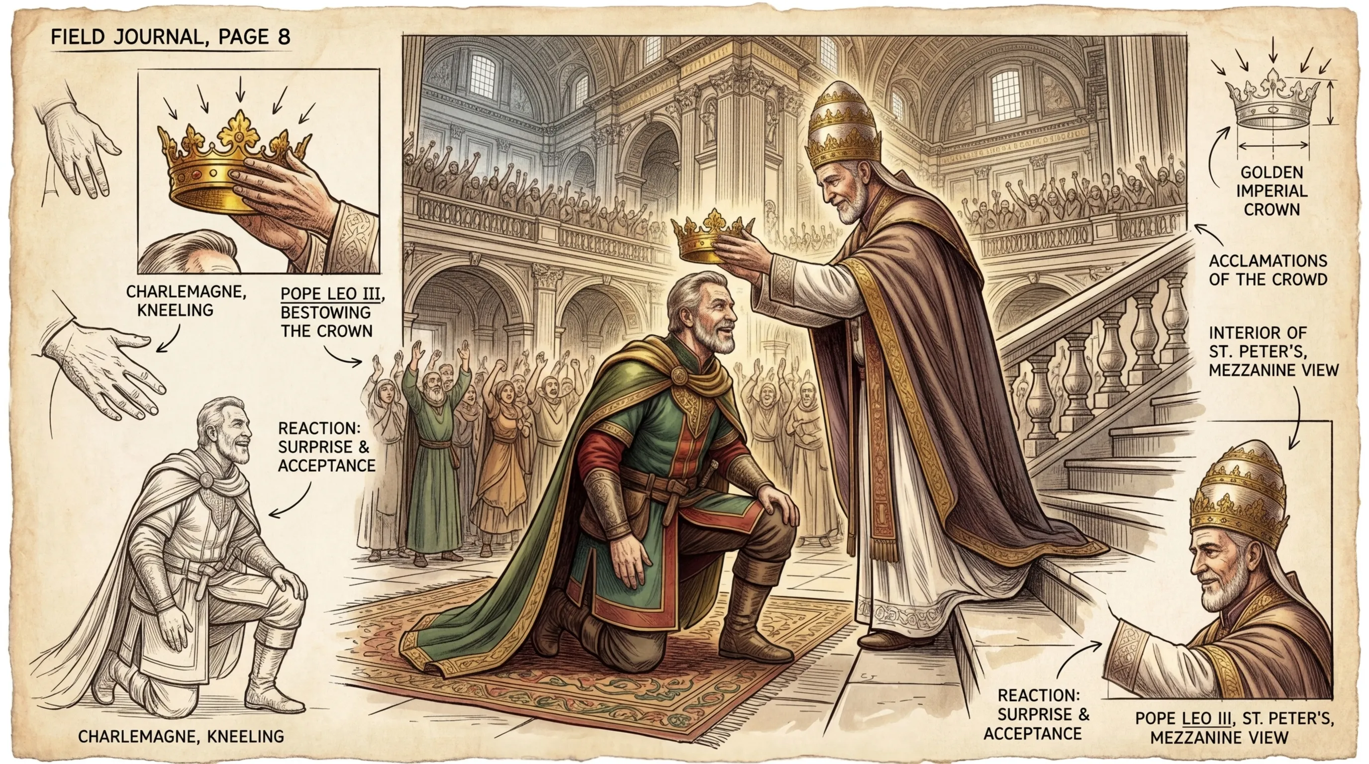 As Charlemagne knelt in prayer, Pope Leo III placed the golden crown upon his head. The basilica erupted in cheers, hailing Charlemagne as Emperor of the…