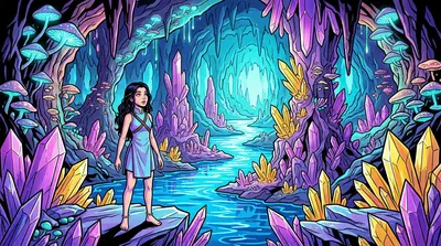 El río resplandecía, una cinta de zafiro líquido que se abría paso entre cavernas de amatista y citrino. Estructuras cristalinas se alzaban, captando el brillo…