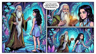 "La Gruta del Vidente te espera, Lyra", atronó el Anciano Theron, su voz resonando por la caverna. Theron se acercó, su larga barba blanca casi tocando el…