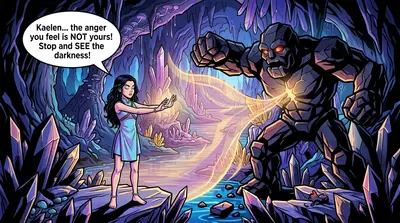 Lyra cerró los ojos, recordando el cuento: El Golem fue creado uniendo roca viva con los ecos de emociones perdidas. "'La única forma de hacer un gran trabajo…