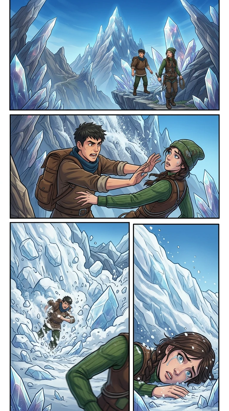 突然,他们脚下的地面颤抖起来。一场雪崩咆哮着从山上冲下来,向他们猛扑过来。“安雅!”凯伦大喊一声,将她推开,就在冰雪倾泻而下时,他被撞离了小径,滚下… 突然,他们脚下的地面颤抖起来。一场雪崩咆哮着从山上冲下来,向他们猛扑过来。“安雅!”凯伦大喊一声,将她推开,就在冰雪倾泻而下时,他被撞离了小径,滚下…