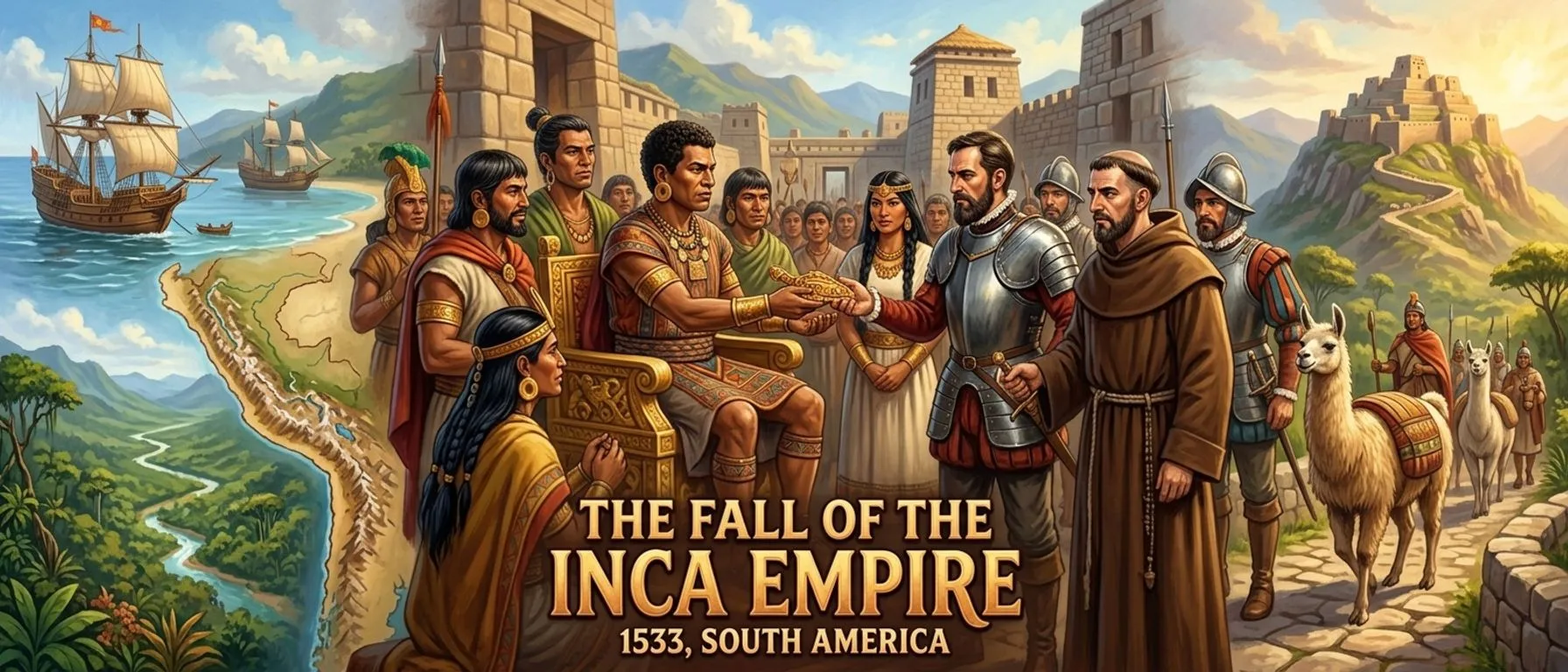 La Caída del Imperio Inca (1533, América del Sur) — portada del libro — Wonder History