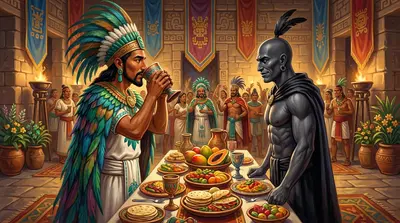 Em uma noite fatídica, Tezcatlipoca orquestrou um grande espetáculo. Ele deu um banquete magnífico, convidando todos os nobres e guerreiros do reino.