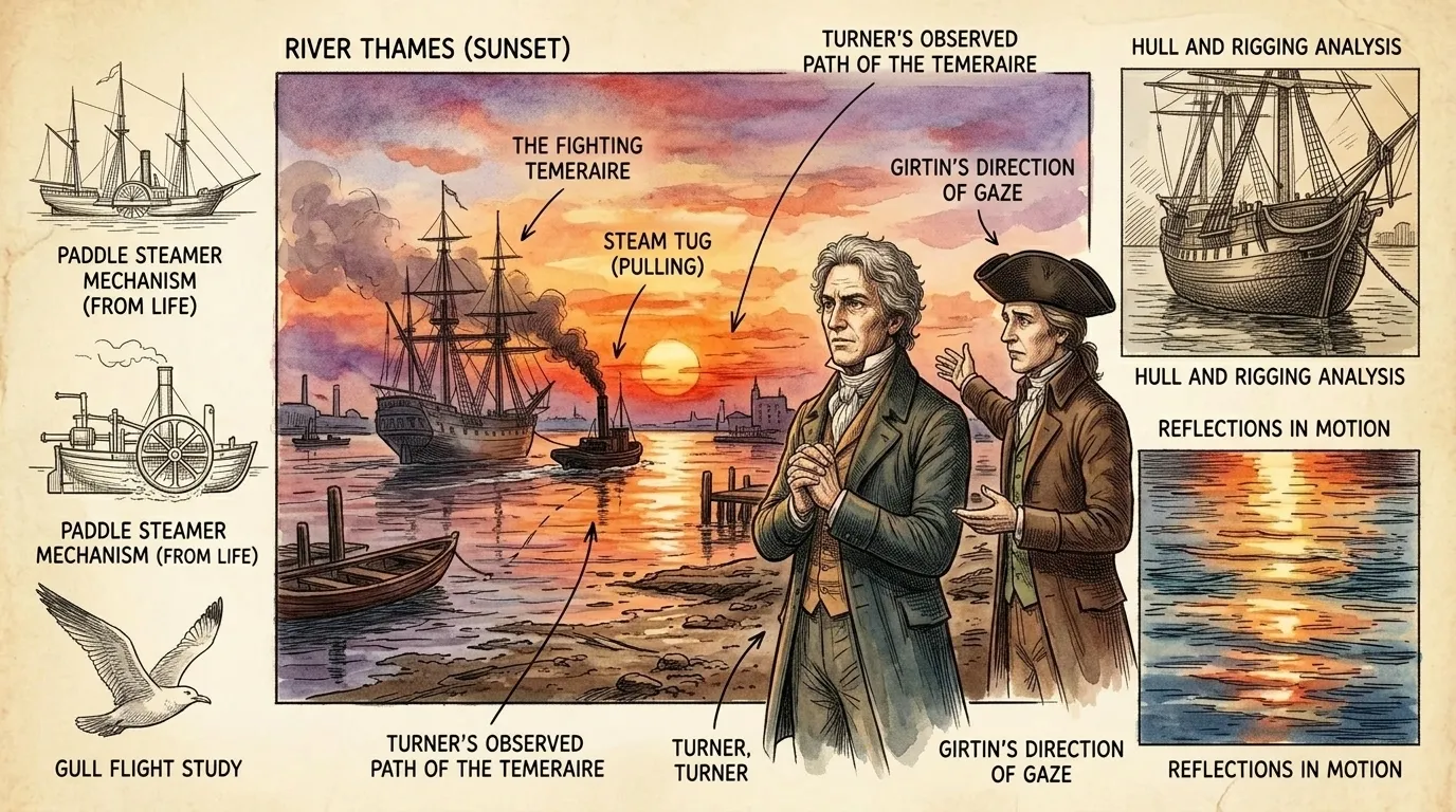 Years later, as a young man, Turner witnesses the Temeraire, a veteran of Trafalgar, being towed up the Thames. The sight of the once-mighty warship, now a… Years later, as a young man, Turner witnesses the Temeraire, a veteran of Trafalgar, being towed up the Thames. The sight of the once-mighty warship, now a…