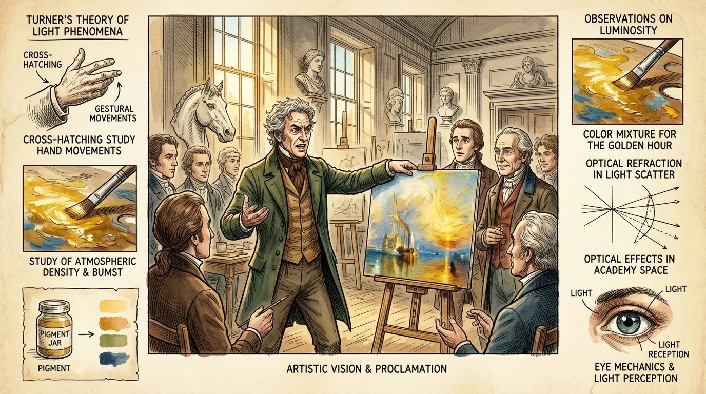 Turner, now a rising star, dedicates himself to capturing the fleeting effects of light. He studies the techniques of the Old Masters, but seeks to push beyond… Turner, now a rising star, dedicates himself to capturing the fleeting effects of light. He studies the techniques of the Old Masters, but seeks to push beyond…