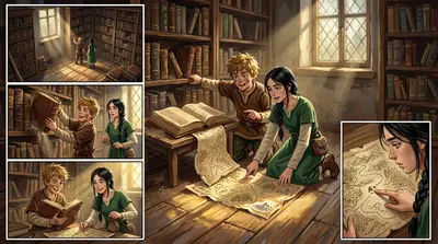 Inside the library, shelves towered, crammed with ancient tomes. They scurried, pulling out book after book, dust motes dancing in the shafts of sunlight that…