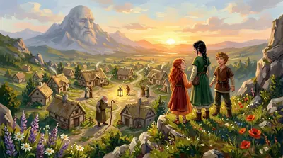 Back in the village, they returned the firefly lantern to its rightful place. The giant settled back into a peaceful slumber.
