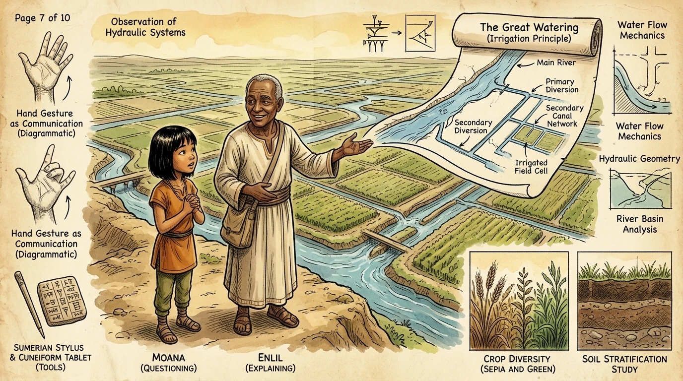 "Great Watering?" Moana asked. "What's that?" Enlil smiled. "It is when we divert the waters of the Euphrates to nourish our crops. "Great Watering?" Moana asked. "What's that?" Enlil smiled. "It is when we divert the waters of the Euphrates to nourish our crops.
