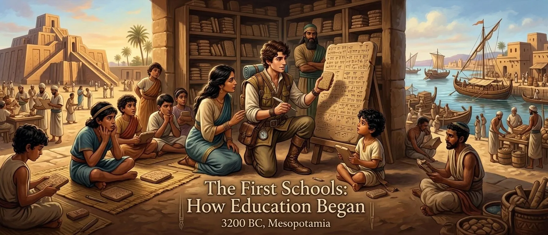 最早的学校：教育如何开始 (公元前3200年，美索不达米亚) — 图书封面 — Wonder History