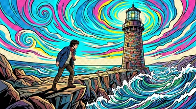 The lighthouse stood defiant against the painted sea, its beam a solitary finger pointing at a sky swirling with impossible colors. The lighthouse stood defiant against the painted sea, its beam a solitary finger pointing at a sky swirling with impossible colors.