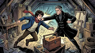 "It's not about easy," Arlo retorted, his voice trembling but firm. "It's about what's right!" He lunged for the paintbox, but the older Arlo shoved him back… "It's not about easy," Arlo retorted, his voice trembling but firm. "It's about what's right!" He lunged for the paintbox, but the older Arlo shoved him back…