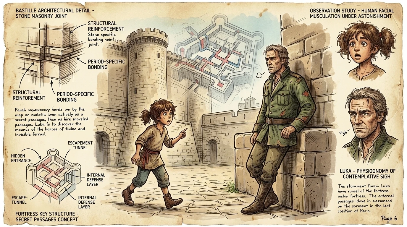 Luka sighed. "I saw a map like this once in the King's library, when I served as a guard. It showed all the secret passages in the Bastille." Farah's eyes…