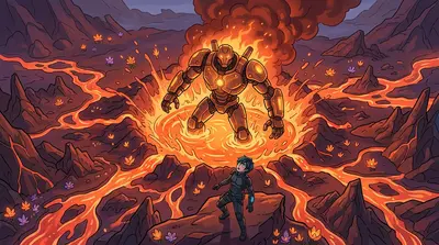 Improvvisamente, il terreno tremò. Un colossale Guardiano, una sentinella meccanica del Glitch, eruttò dalla lava, la sua corazza metallica incandescente di…