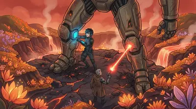 Il fuoco dei blaster illuminò la caldera mentre Viper scatenava una raffica di bulloni al plasma contro il Guardiano. Kai si lanciò tra le gambe del gigante…