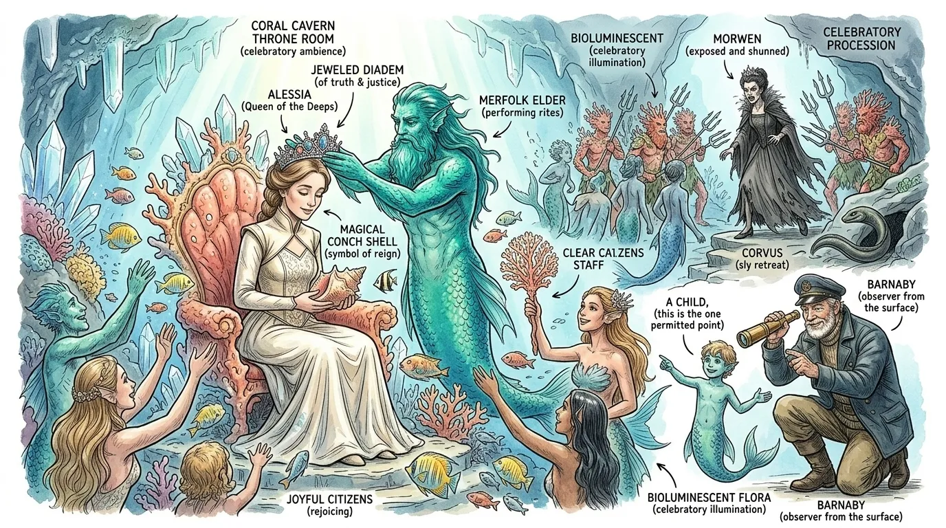 莫文女王的幻象破灭了,她真实而残酷的面目暴露无遗。王国奋起反抗她。尽管艾丽西亚依然无法言语,但她被加冕为女王。她的统治充满了真相与正义,她的海螺提醒… 莫文女王的幻象破灭了,她真实而残酷的面目暴露无遗。王国奋起反抗她。尽管艾丽西亚依然无法言语,但她被加冕为女王。她的统治充满了真相与正义,她的海螺提醒…