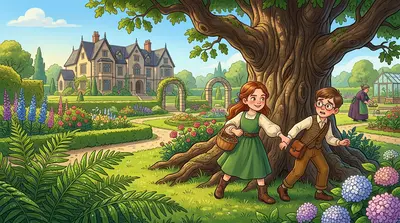 "빨리, 바나비, 히긴스 부인이 우리를 보기 전에!" 페넬로페가 가장 친한 친구를 거대한 참나무 뒤로 끌어당기며 속삭였다.