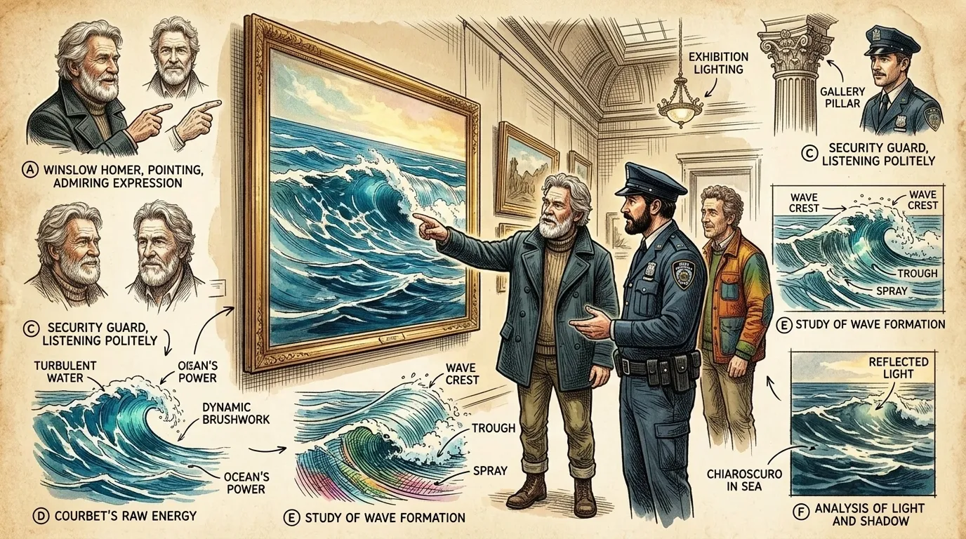 Homer admiraba profundamente la obra de Gustave Courbet, el pintor realista francés. Las audaces representaciones de la naturaleza de Courbet y sus retratos… Homer admiraba profundamente la obra de Gustave Courbet, el pintor realista francés. Las audaces representaciones de la naturaleza de Courbet y sus retratos…