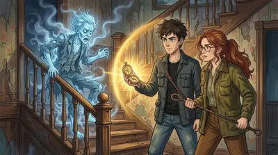 Together, they confronted the spectral figure, the iron radiating power. The ghost writhed in agony, its form dissolving. Together, they confronted the spectral figure, the iron radiating power. The ghost writhed in agony, its form dissolving.