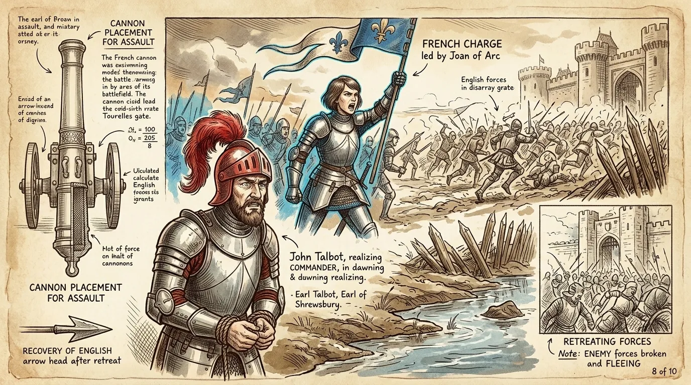 El ejército francés, inspirado por Juana de Arco, levantó el sitio de Orléans. “¡Por Francia!”, exclamó Juana liderando el ataque.