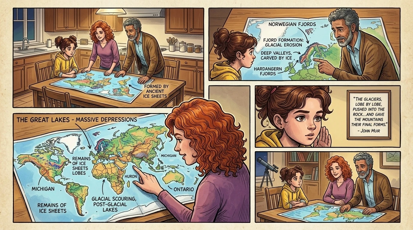 Naquela noite, Felix, sua mãe e seu pai olhavam para um mapa-múndi estendido na mesa de jantar. "Olha, os Grandes Lagos foram esculpidos pelas camadas de…
