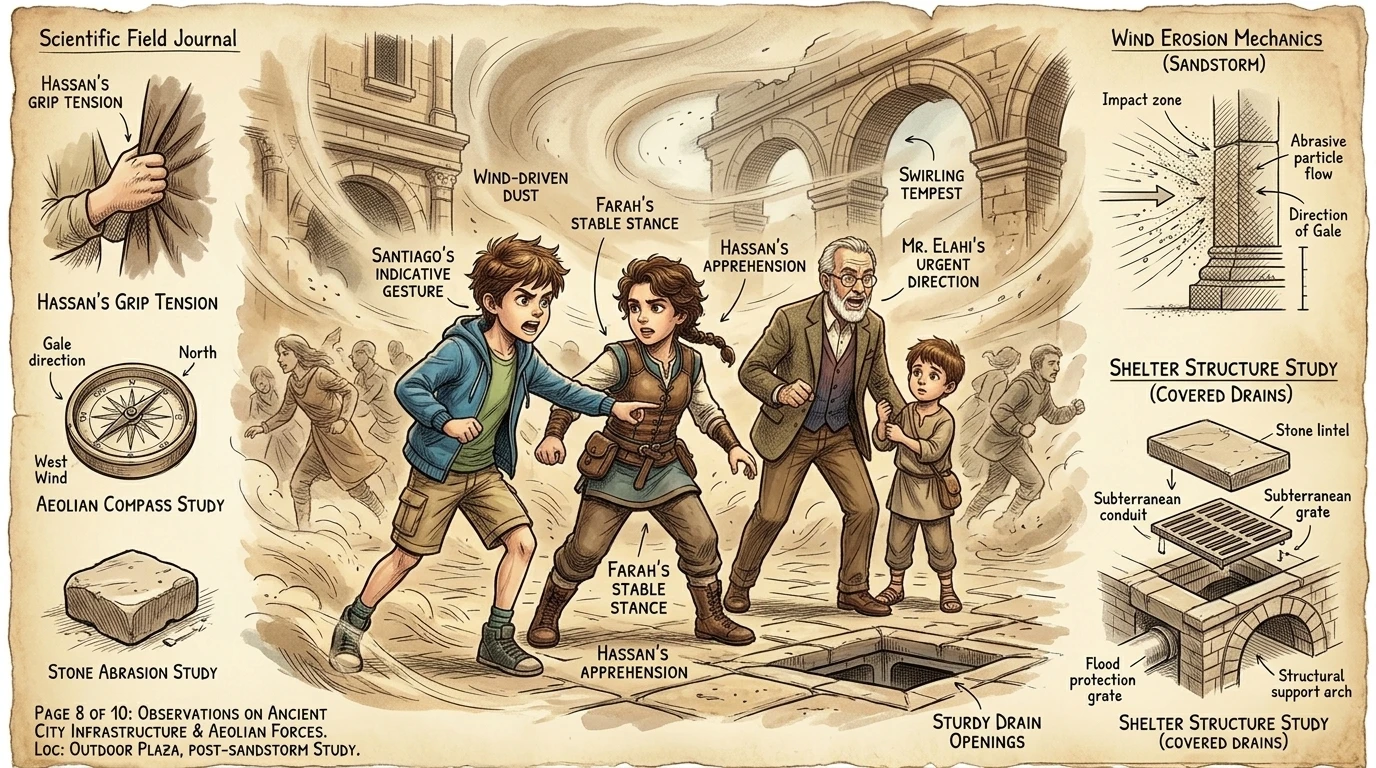 Suddenly, a sandstorm whipped through the city, obscuring everything. People scurried for cover, and the air filled with dust. "We must find shelter!" Mr. Suddenly, a sandstorm whipped through the city, obscuring everything. People scurried for cover, and the air filled with dust. "We must find shelter!" Mr.