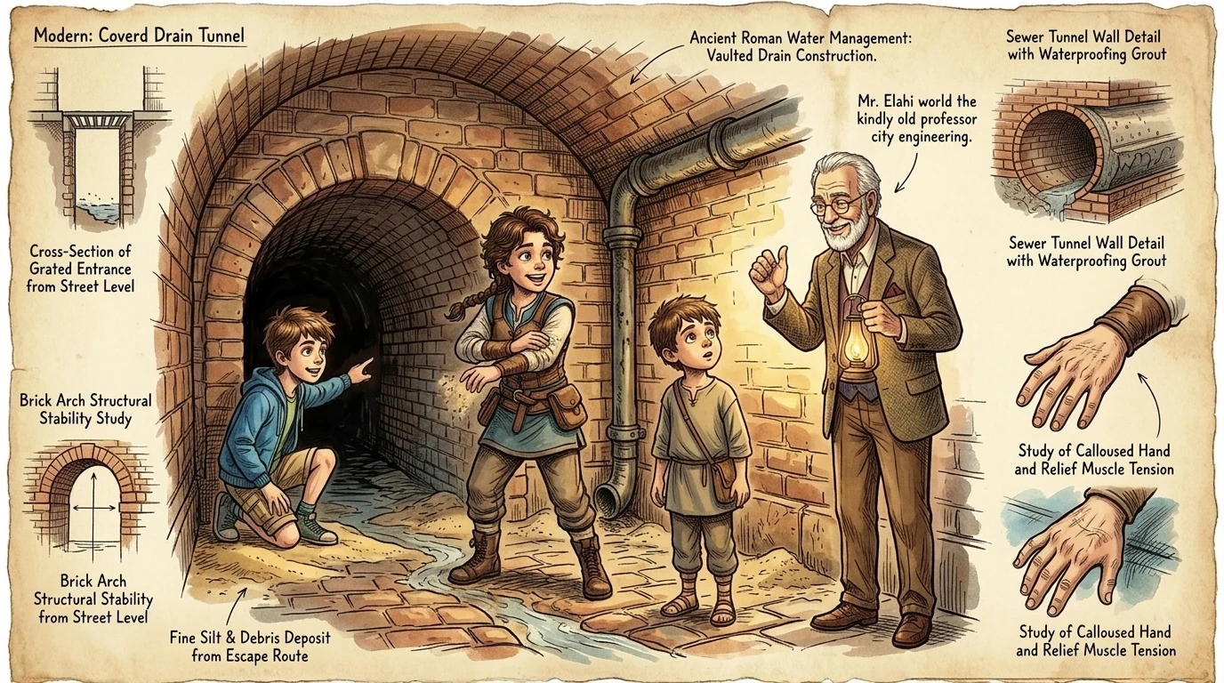They huddled in the covered drain, safe from the storm. "That was close!" Farah exclaimed, brushing sand from her clothes. "Their city planning saved us!" Mr. They huddled in the covered drain, safe from the storm. "That was close!" Farah exclaimed, brushing sand from her clothes. "Their city planning saved us!" Mr.