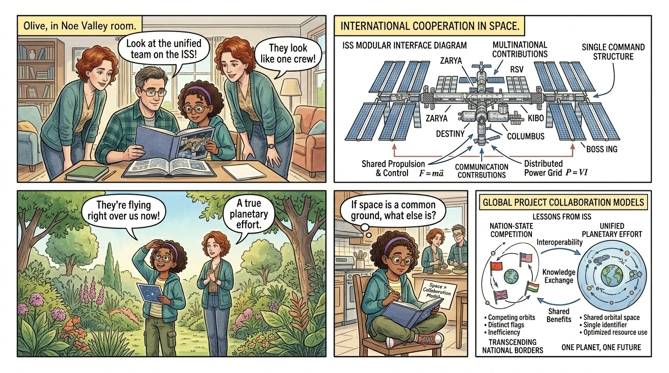 "Os astronautas tiveram que se tornar uma única equipe", disse ele, "aprendendo a confiar uns nos outros completamente." Ele apontou para uma foto deles em seu…